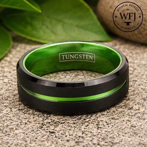 Black tungsten ring lime green - lime,