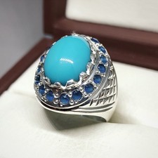 Natural Turquoise Ring For Men, Real Feroza 925 Sterling Silver Ring Shia Ring