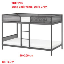 IKEA TUFFING Bunk Bed Frame Dark Grey Metal 90x200cm – Space Saving Kids Bed