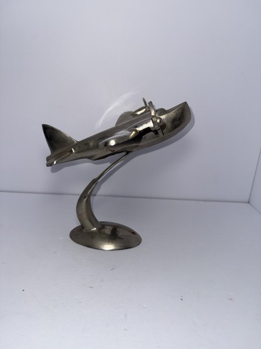 Metal chrome airplane statue - metal,