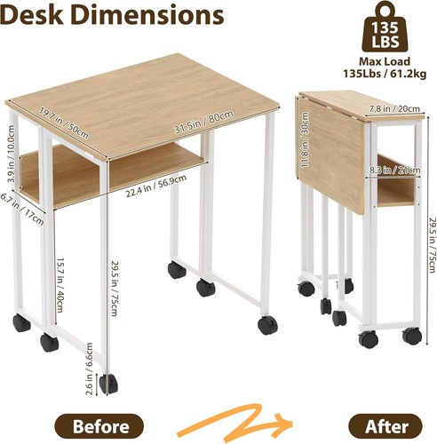 Folding desk small rolling - desk,