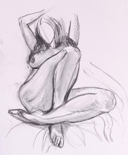 Art, Beautiful Woman Nude Art, Life drawing in Charcoal, ORIGINAL 28x38cm signed