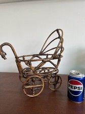 Wicker Cane Dolls Pram Toy Basket Plant Stand Ornament 