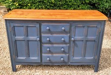 ERCOL LIGHTLY DISTRESSED OLD COLONIAL SIDEBOARD IN HAGUE BLUE FARROW & BALL
