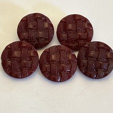 Five Vintage maroon burgundy 40’s 50’s round Glass buttons with Lattice Design