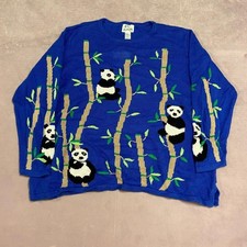 Vintage Knitted Jumper Cute Panda Patterned Knit Sweater Women's 3XL