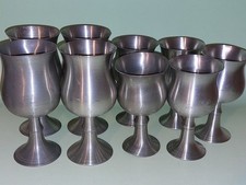 9 Vintage PBL Finest English Pewter Goblets Dented For Metal Value Refurb 1465g 