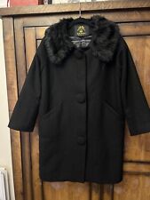 Hell Bunny Retro Vintage Style Black Wool Blend Faux Fur Collar Coat Size L