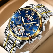 Mens Luxury Quartz Watch Stainless Steel Waterproof Casual Wristwatch Boxed