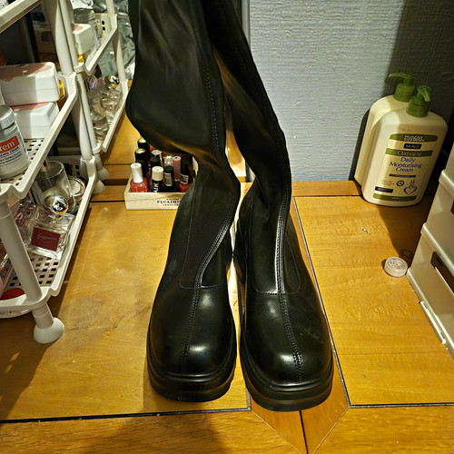 Women black leather knee - black,