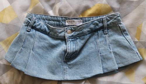 Denim pleated micro mini - pleated, 8"