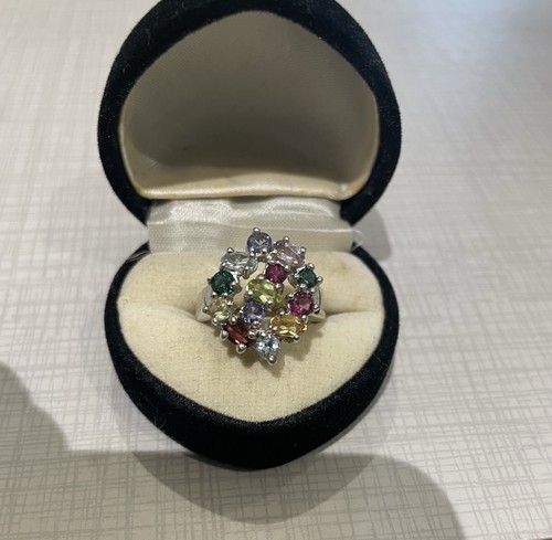 Sterling silver multi gem - silver, ring
