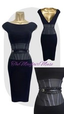 Karen Millen UK10 EU38 US6  AUS10 Black Viscose Satin CORSET Pencil  DRESS