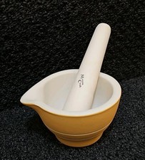 MCM Mason Cash Mortar  Pestle English Bisque Porcelain Mustard Yellow Apothecary