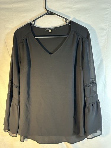 Black sheer bell sleeve blouse - sheer,