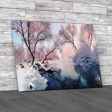 Winter Wonderland Frozen Forest Icy Lake Canvas Print Large Picture Wall Art