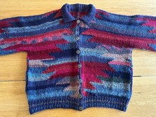 Vintage Hand Knitted Kaffe Fassett Wool Carpet Jacket Cardigan Rare 