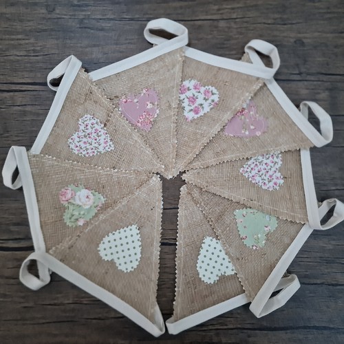 Hessian hearts fabric bunting - hessian,
