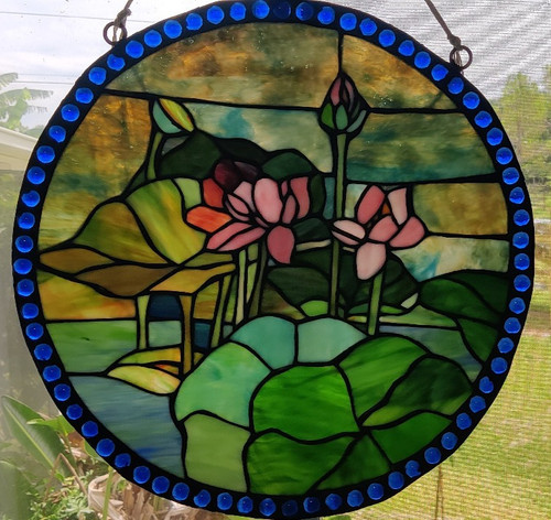Large vintage stained glass - vintage,