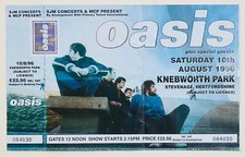 Oasis Original Unused Concert Ticket Knebworth Park 10th Aug 1996