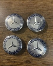 4x Mercedes Blue Alloy Wheel Centre Hub Caps AMG A B C E S M Class ML CLA GLA SL