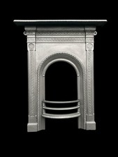 ANTIQUE ARCHED CAST IRON FIREPLACE FIRE SURROUND / VICTORIAN EDWARDIAN RESTORED