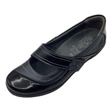 Fly Flot Womens Ladies Black Metallic Leather Flat Mary Jane Shoes Size 4 Used