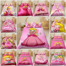 Girls Princess Peach Duvet Cover Pillowcase Single Double King Bedding Set GiftA