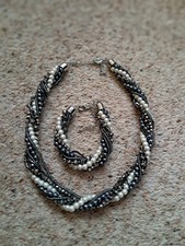Stylish New M&S Chunky Twisted Beaded Necklace and Bracelet Set. Christmas!