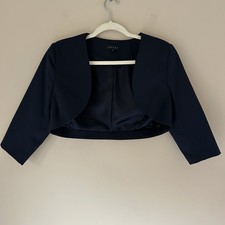 Debut Womens Mother Of The Bride Bolero Jacket 12 Navy Blue Satin Wedding