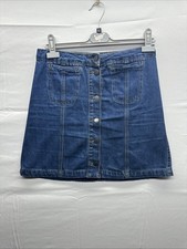 Topshop Tall Women Blue Denim Mini Skirt Size 10 Short Front Botton with Pockets