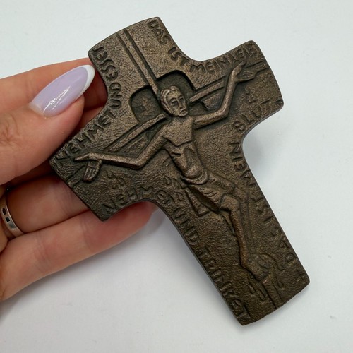 Vintage german bronze crucifix - bronze,