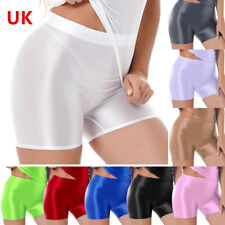 UK Women's Oil Glossy Shorts Elastic Waistband Pants Hot Shorts Yoga Sportswear
