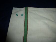 Vintage French Green striped monogrammed  metis torchon 59cms x 100cm