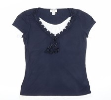 Linea Tesini Women Navy Blue Short Sleeve Polyester Blend Blouse Size 12