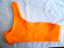 LADIES PRIMARK BNWOT SIZE L - 14 - 16 NEON ORANGE RIBBED ONE SHOULDER BIKINI TOP