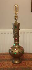 Vintage Indian Brass Table Lamp  Illuminated Jewel Base Twin Light Example 53cm