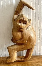 Hand Carved Wooden Hanging  Small Monkey Hanger Shelf Sitter Wood Figure 4”