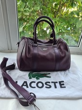 Lacoste Leather Tote Bag Burgundy Barrel Shoulder Grab Bag Medium