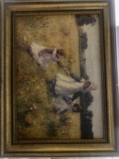 William Affleck Oil Painting Picking Wild Flowers (1868 - 1943) On Board Framed