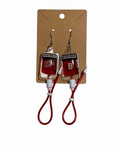 Blood bag drip earrings red - iv,