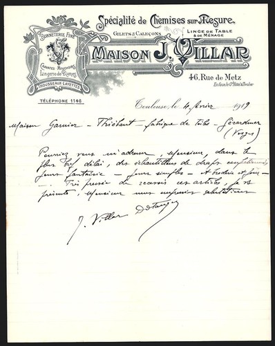 Invoice toulouse 1919 maison - invoice, 1919,
