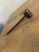 Antique Rare Solid Brass Very Heavy Auctioneer Gavel Hammer Long Handle 