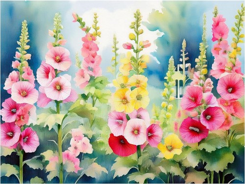Tile mural hollyhock flowers - tile,