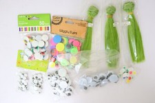 Doll Making Bundle, 3x 15cm x 1m Green Hair Wefts & 6x Packets of Googly Eyes