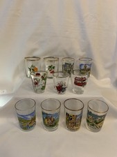 Lot of 11  souvenir and vintage shot glasses Various Sizes German Gold Rim Fruit