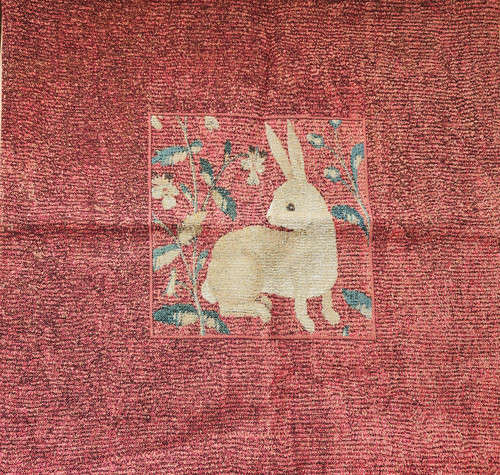 Medieval rabbit red cushion - medieval,