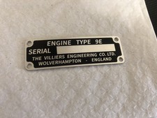 Classic Villiers 9E Engine  data plate Tag