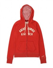 ABERCROMBIE & FITCH Mens Graphic Zip Hoodie Sweater Large Red Cotton CY01