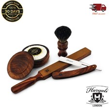 Vintage Old Wooden Shaving Set Badger Shaving Brush, Straight Razor,Strop & Bowl